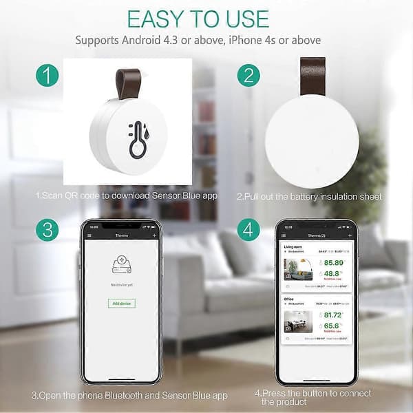 3 STK Trådløst Termometer Hygrometer Mini Bluetooth Innendørs Temperatur Fuktighetssensor Temp Fuktighetsmåler White