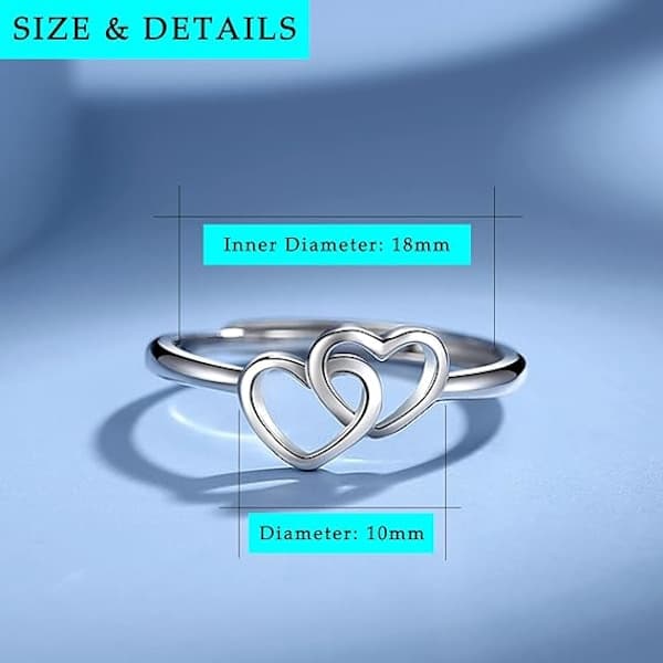 Sølvringer for kvinner, S925 Sterling Sølv Doble Hjerter