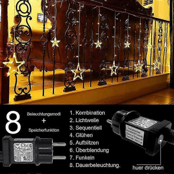 138 LED Stjerne Gardin Lyskæde til Julepynt<br>Vandtæt Indendørs/Udendørs Timer & 8 Tilstande style1359
