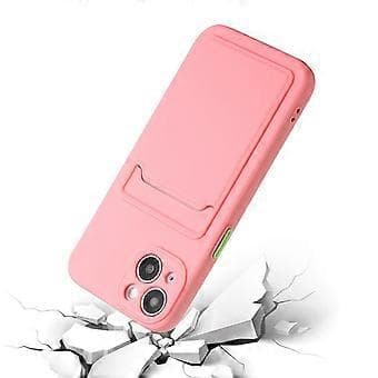 Kompatibelt TPU-deksel til iPhone 15, fallsikkert bakdeksel med kortholder (Rosa)