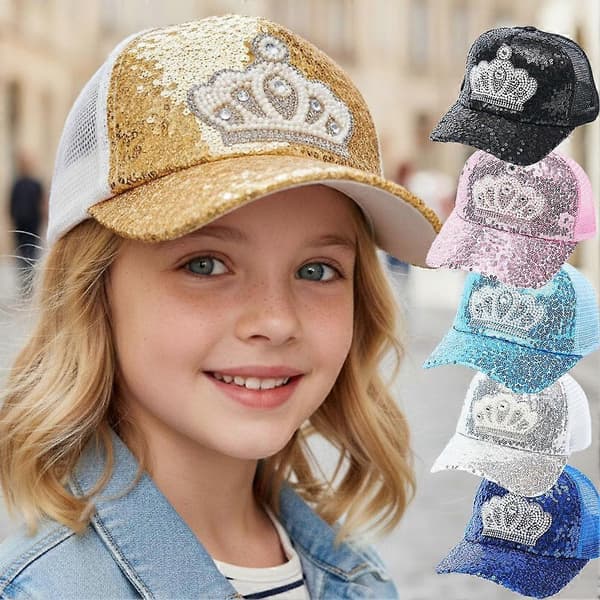 Glitter Krone Baseballkasket til Børn - Glimtende Solhat til Forlystelsespark Black One size