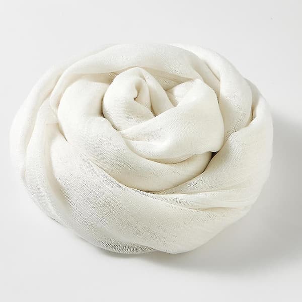 Cotton Linen Shawl, Wide Linen Shawl, Cape, Solid Color Shawl (White)