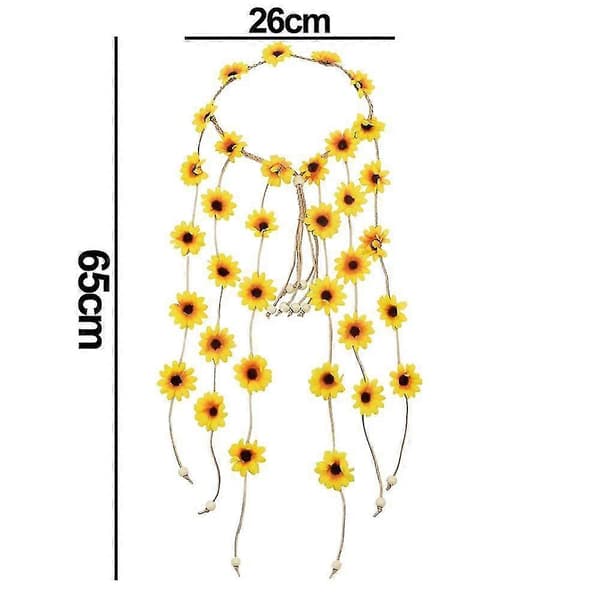 Pannebånd Blomsterkrone, Dame Hippie Hodeplagg Justerbart Blomsterhodeplagg Hårtilbehør, 5305 Yellow