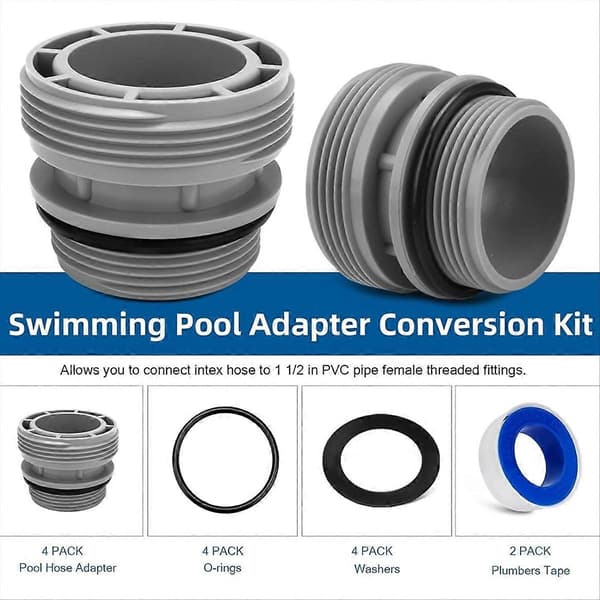 4-pack poolslangomvandlingsadaptersats för & pooler Grå och svart
