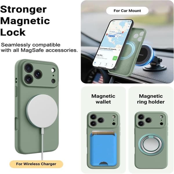 17-inch Phone Case, Compatible with Magsafe Ultra-thin Case, Soft Liquid Silicone Shockproof Shell (Lime Green, iPhone 17 Pro) Vertical Vert calke iPhone 17 Pro