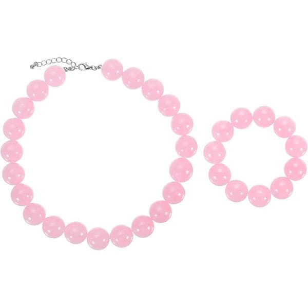 Chunky perlehalskæde og armbånd, lyserød Pink