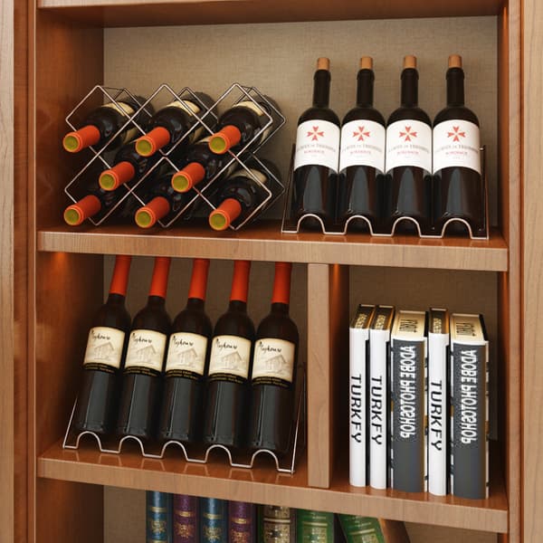 Silver Wine Rack for 6 Bottles - Storage Organizer for Kitchen, Pantry, and Fridge