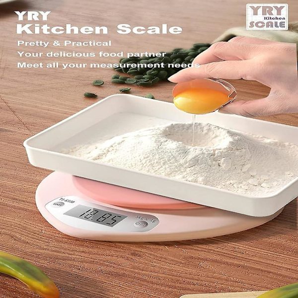 Pink Kitchen Scale - Large LCD Display, Tare Function, 11 lbs (5 kg) Capacity