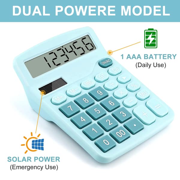 Desktop Calculator, 12-Digit Dual Solar Battery Calculator with Large LCD Display, Office Calculator with Large Buttons (Blue) Blue