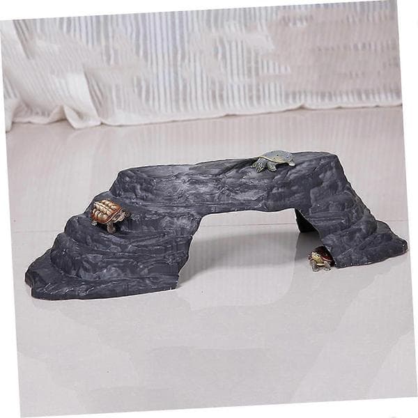 Skildpadde solplatform med rampe, realistisk harpikshule gemmested til akvarietank 26x9x6cm