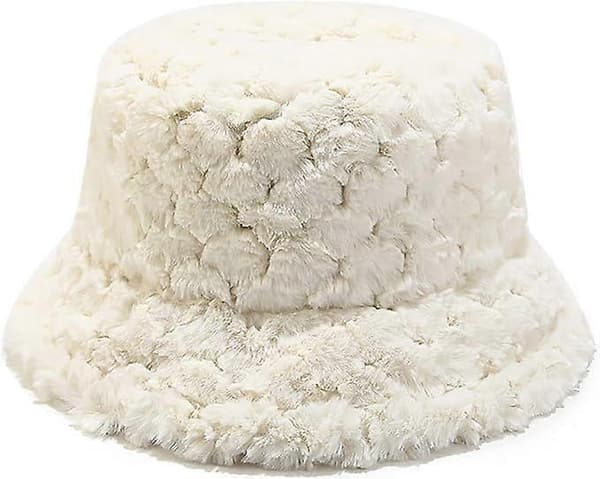 Fuzzy bøllehat, fluffy vintervarm fiskerhue til kvinder, beige
