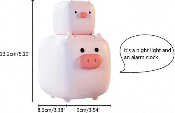 Söt tecknad gris digital väckarklocka för barn med nattlampa, stor LED-display, plug-in klocka