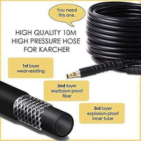 10M högtryckstvättslang kompatibel med Karcher K2 K3 K4 K5 K6 K7