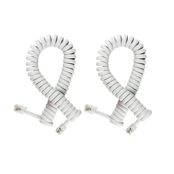 Telefonlurssladd 10ft RJ9 4P4C Spiralkabel Vit Trasselfri 2-pack