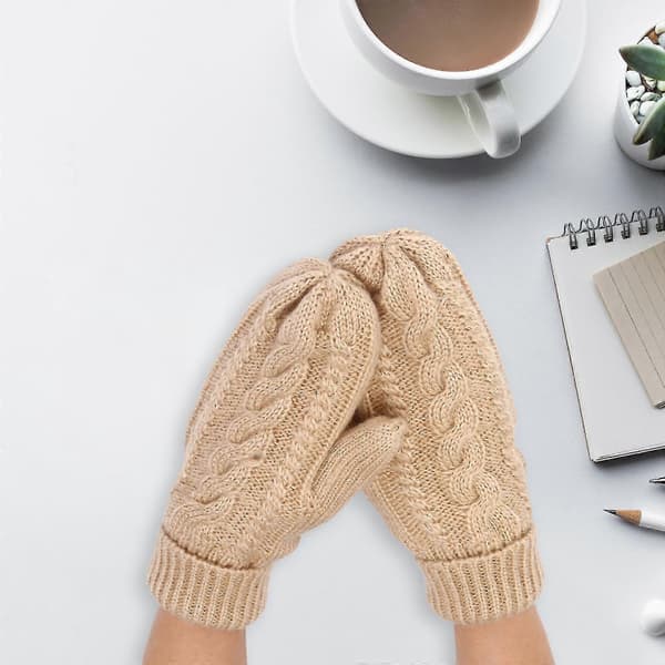 Dame bløde strikhandsker: Varme vinter-essentials. Ensfarvede, tykke vanter til hverdagsbrug Beige One Size