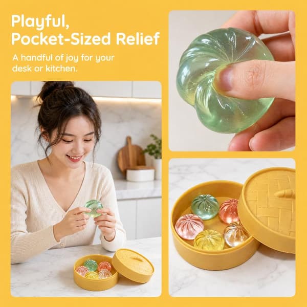 5 Pcs Mini Steamed Bun Squeeze Toys, Soft Set