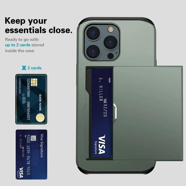 Mobile Case for iPhone 15 Pro Max Card Holder - Green Grön 50