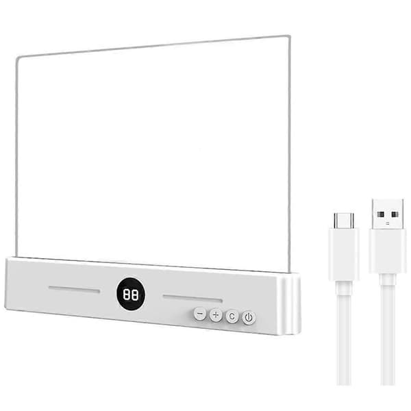 Flat boklys oppladbart klart LED smart leselys med timer dimbar øyebeskyttelse for nattbord reise studie A White