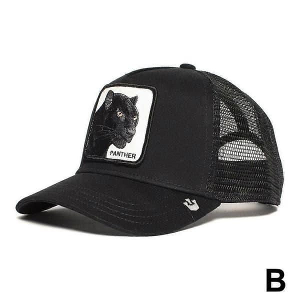 Dyreformet broderet baseballkasket, sort panter, hane, ulv AA A
