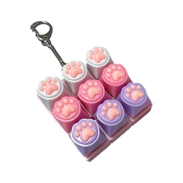 9 Keys Silent Keyboard Keychain Creative Cat Paw Key Cap A2