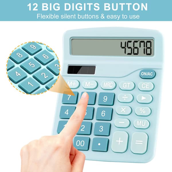 Desktop Calculator, 12-Digit Dual Solar Battery Calculator with Large LCD Display, Office Calculator with Large Buttons (Blue) Blue