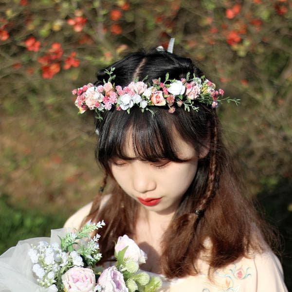 Blomsterkrans diadem hårkrans blomsterhodeplagg brudeslør krans hodeplagg stoffblomster
