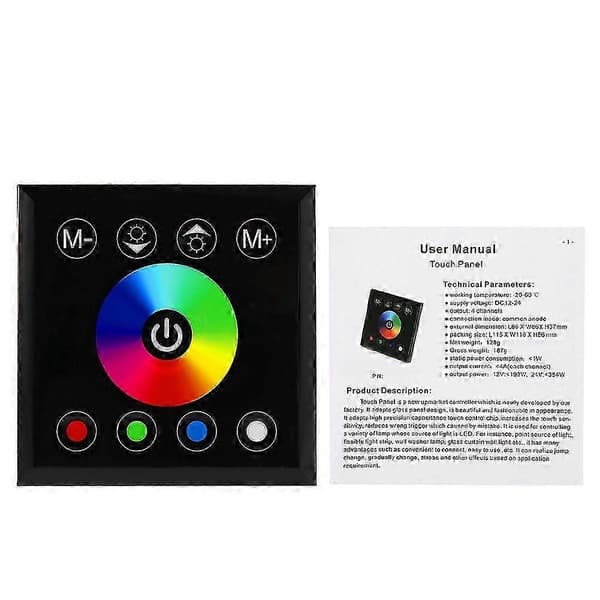 Vægmonteret RGBW LED Touch Panel Controller Lysdæmper 8.6x8.6cm Sort 2025