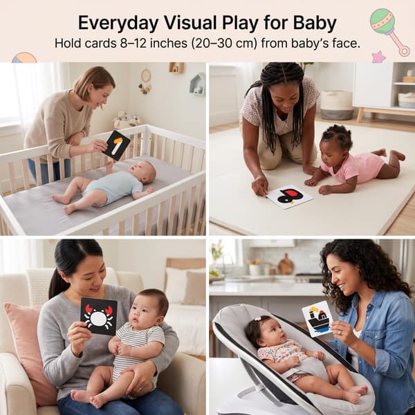 Sort-hvide og farvede babykort, babylegetøj til nyfødte | 20 kort, 40 sider, let foldbar 3-6 Month