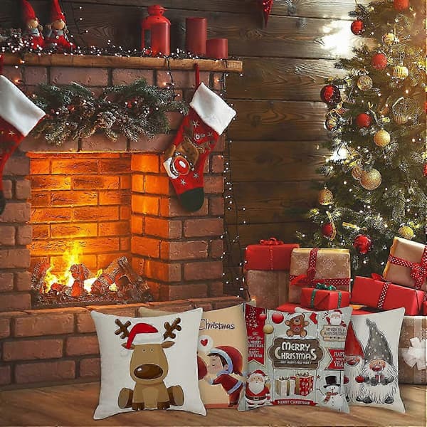 Lin God Jul Dekorasjon Sofapute Trekk 45x45cm 4 stk