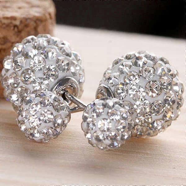 Sterling Sølv Glitrende Bling Krystall Rhinestone Øredobber Dobbeltsidig Front Bak Kule Stud Øredobber_cdb3