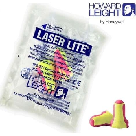 100 Howard Leight Laser Lite öronproppar. individuellt förpackade. polyuretan