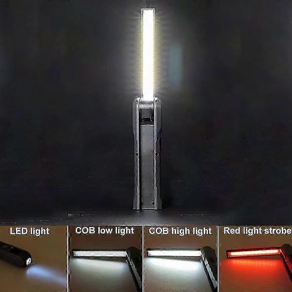 2-pakning LED-arbeidslys, oppladbart COB-arbeidslys med magnetisk base, hengekrok, 270° rotasjon, 4 moduser