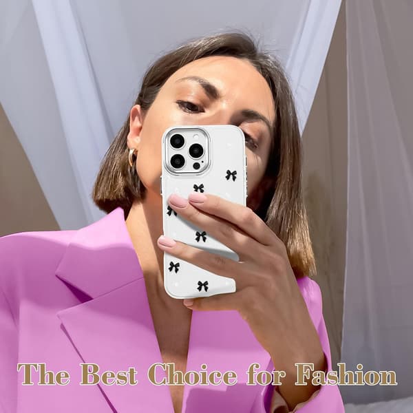 Case for iPhone 16 Pro, Bling Glitter 3D Bow Phone Case Cute Glittery Crystal Clear Bow Slim Soft Durable Protective Case Black Black iPhone 16 Pro
