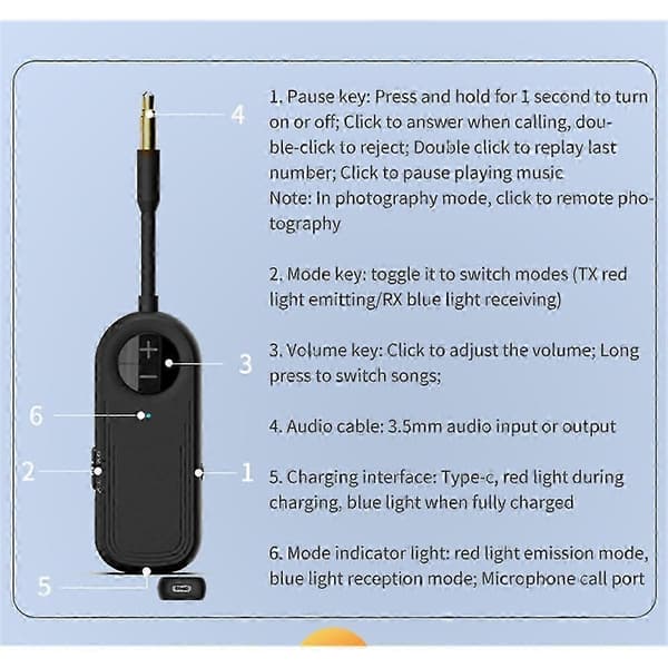 Bluetooth 5.4 Audio Transmitter Modtager 2-i-1 Trådløs Adapter 3.5mm AUX Audio Adapter Stereo til Hwy 0.5 5