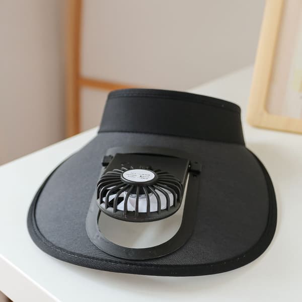 Børnesolhat med ventilator, UV-beskyttelse, bred skygge, 3 niveauer, USB genopladelig, sort
