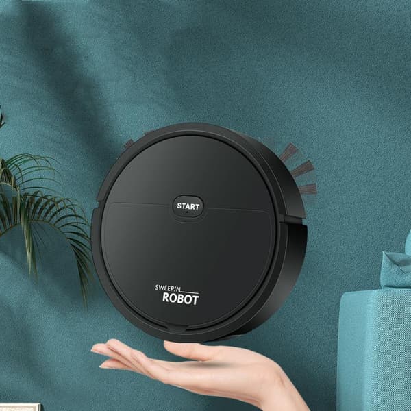 Robot Vacuum Cleaner USB Smart 3-in-1 Suction Sweeping Mopping Function Automatic Vacuum Cleaner for Small Apartments Black