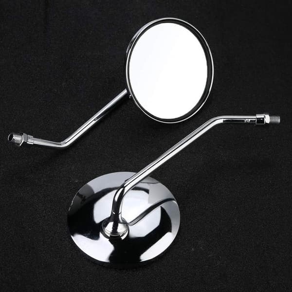 Rearview Mirror - 1 Pair 10mm Round Chrome Silver Motorcycle Rearview Mirrors. Left and Right Rearview Mirror.
