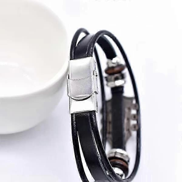 Retro Gitarrarmband i Konstläder, Rockmusik Gitarrläderarmband i Zinklegering Black