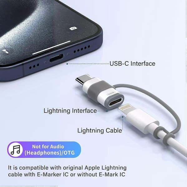 4-pakning Lightning til USB C-adapter for iPhone 15/16/17 Pro/17 Pro Max, for iPhone 17/16-lader, 17/16-tilbehør, rask lading og dataoverføring, USB C C