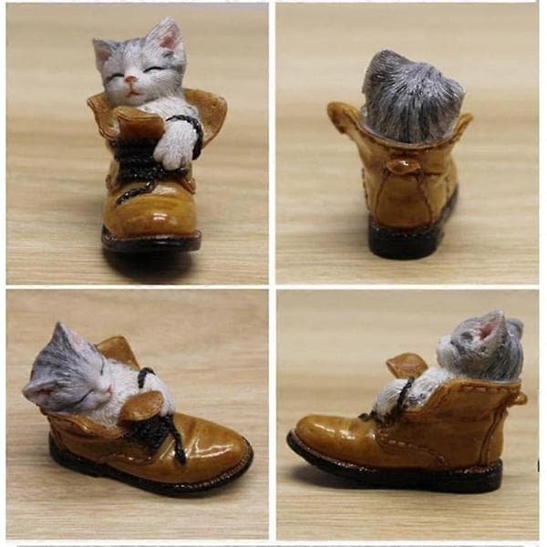 Små miniature sovende kattefigurer, fehave DIY fe-tilbehør
