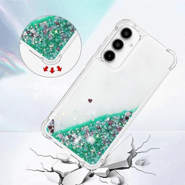 TPU Glitter Sandblåst Støtsikkert Mobilskall til Samsung Galaxy A56 5G Green/Hearts