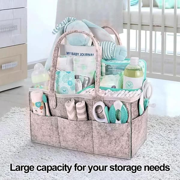 Felt Diaper Caddy for Babies, Diaper Organizer, Portable Storage Basket, Large Nursery Bag with Interchangeable Compartments