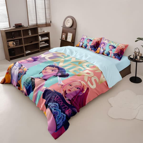 K Pop Demon Hunter Single Duvet Set Soft Printed Bedding Set Brushed Microfiber Duvets with Pillowcases Kpop Demon Hunters 135x