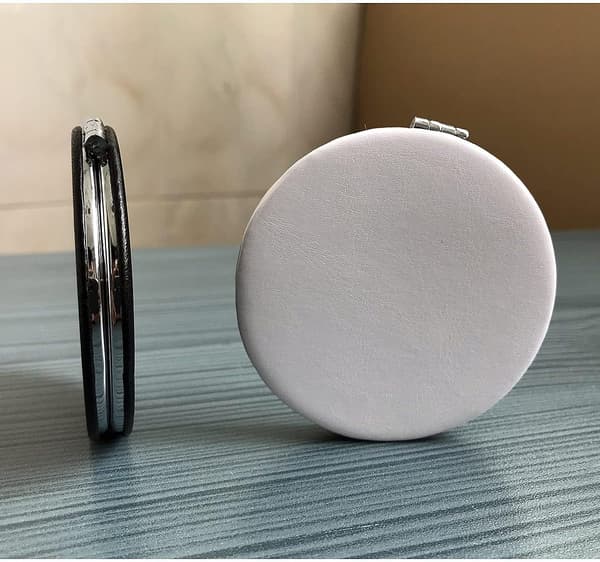 Makeup Mirror, 6.7 cm Round Folding Mirror, Professional Double-Sided Makeup Mirror (one side magnified, the other side normal) PU Surface Mirror