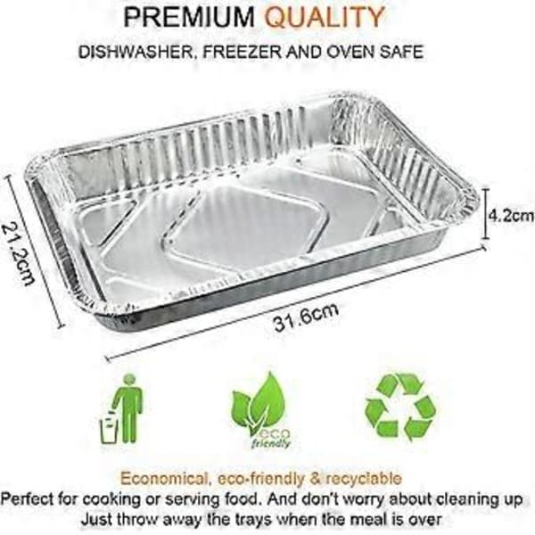 25 stk. Bageforme i aluminium 31,6x21,2x4,2 cm Stor størrelse Engangsbageform Fedtopsamlingsform