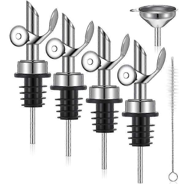 Oljehällare i rostfritt stål med automatiskt fällbart lock - 4-pack, tratt och borste ingår Silver