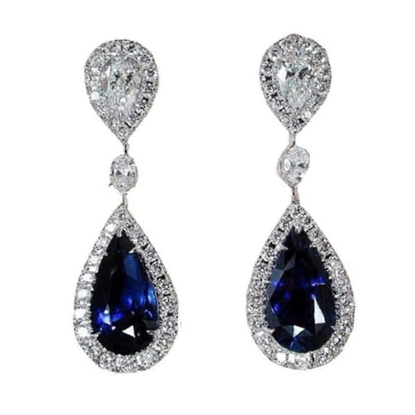 QingHai Mote Runde Dråpeformede Rhinestone Dingle Øredobber Brudefest Smykkegave Blue