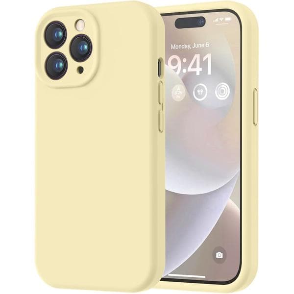 Premium silikondeksel til iPhone 14 Pro med mikrofiberfôr, støtsikkert - Gul