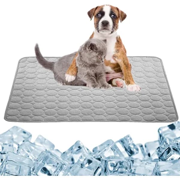 Kølemåtte til hunde og katte, kølemåtte til kæledyr, køleplade, der køler, kølemåtte til katte og små hunde - selvkølende, blå/grå 40*30CM