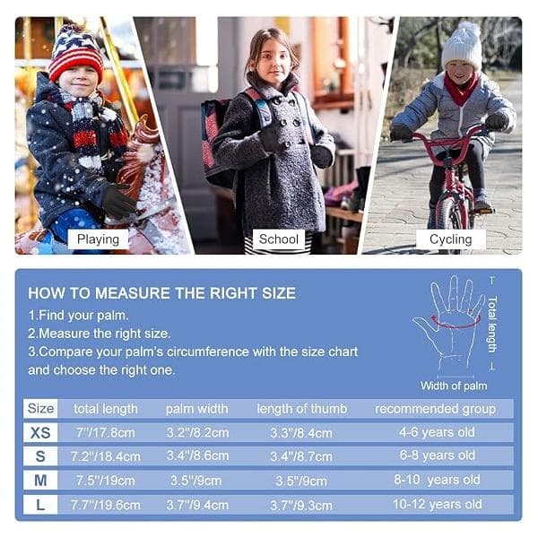 Winter Running Gloves for Kids - Flame Pattern Touchscreen Warm Gloves